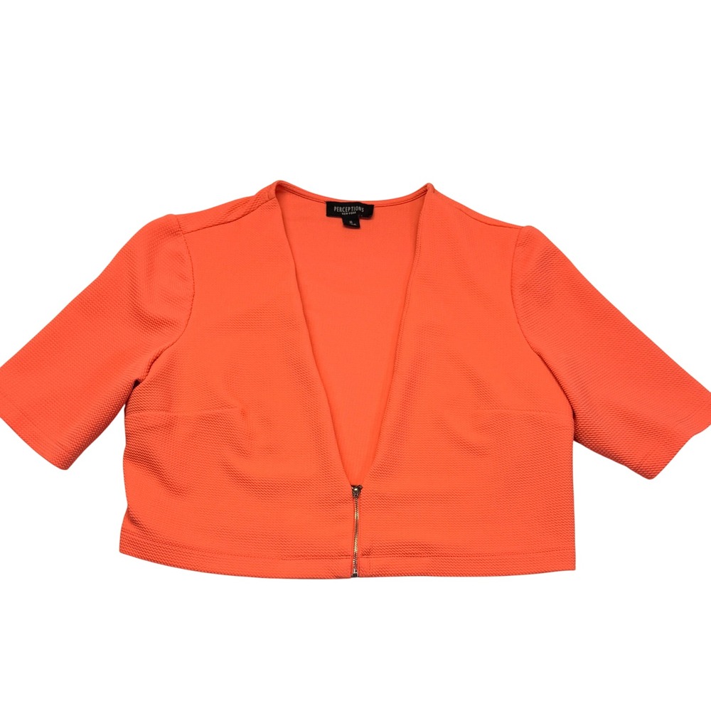 Perceptions New York Women XL Orange Textured Cropped Bolero Short Sleeve Jacket